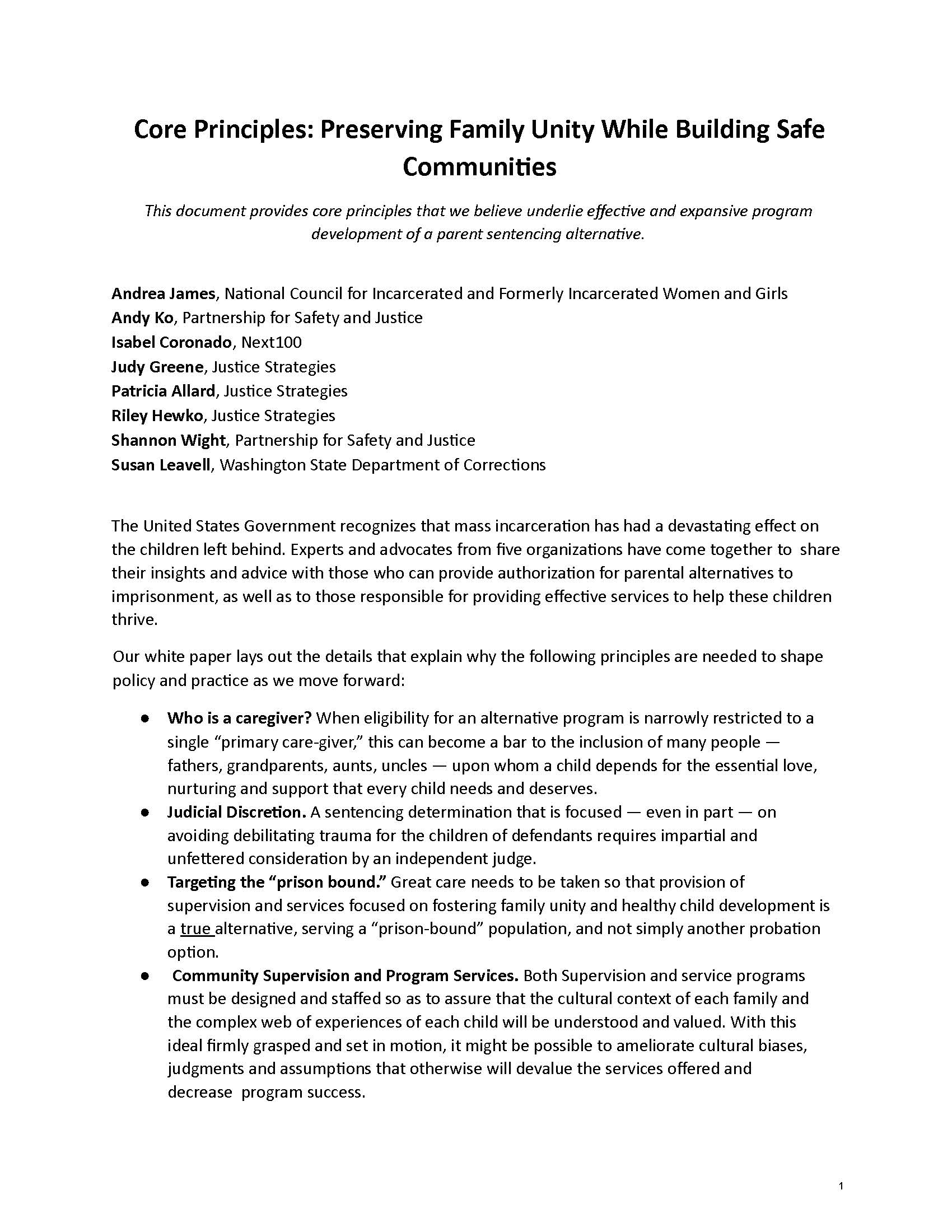 Core Principles Preserving Family Unity While Building Safe Communities PDF file